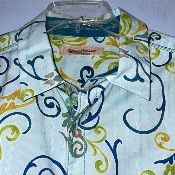 Tommy Bahama Shirt Men’s Large Blue Retro Silk Cotton Blend Long Sleeve Button - Picture 3 of 15